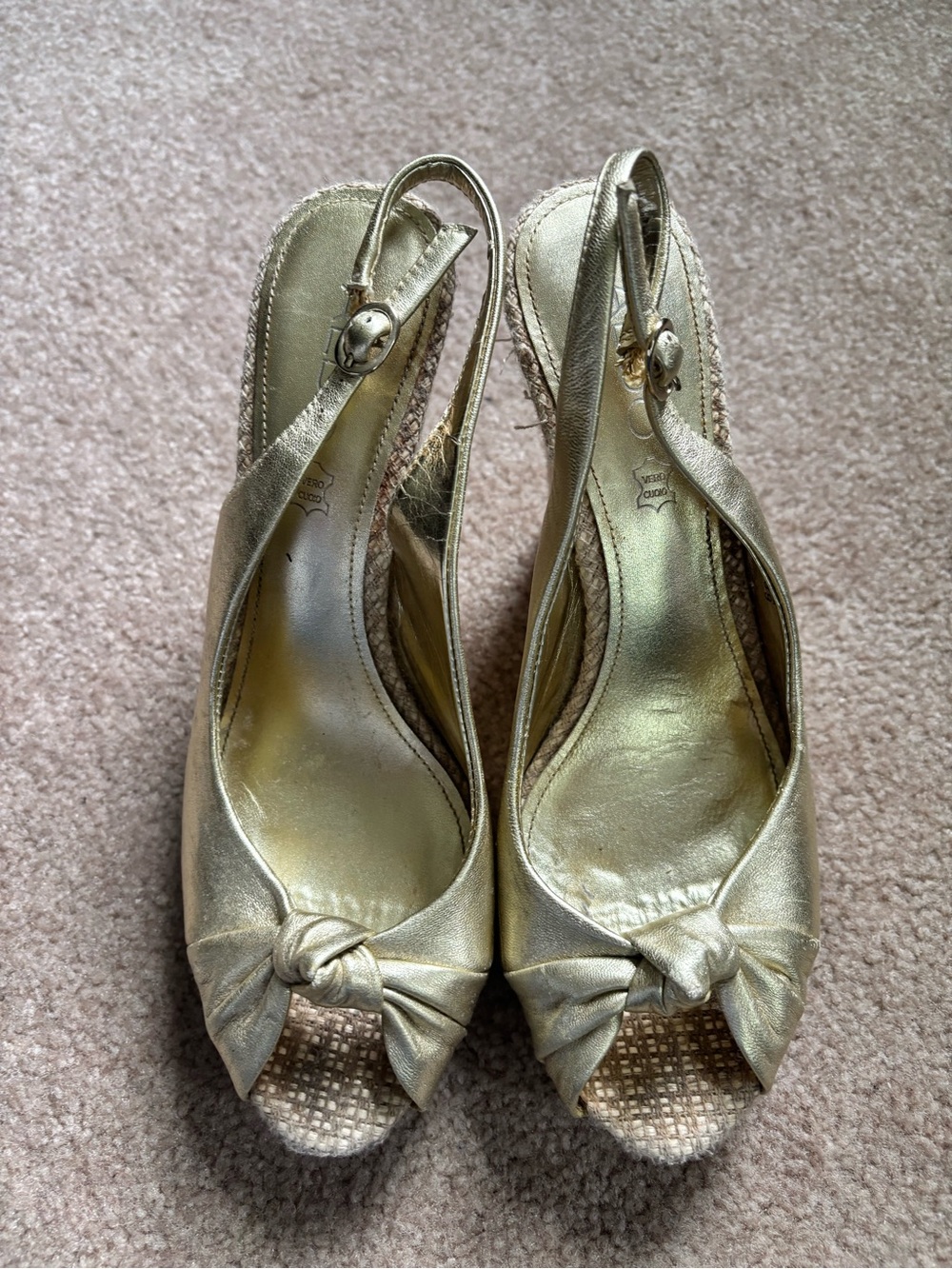 Aldo Metallic Gold Knot Front Espadrille Wedges